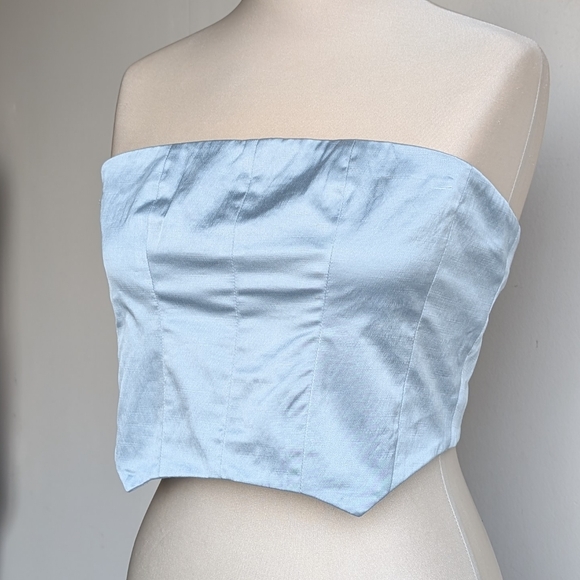 Zara Satin Strapless Blue Crop Tube Top - Picture 2 of 5